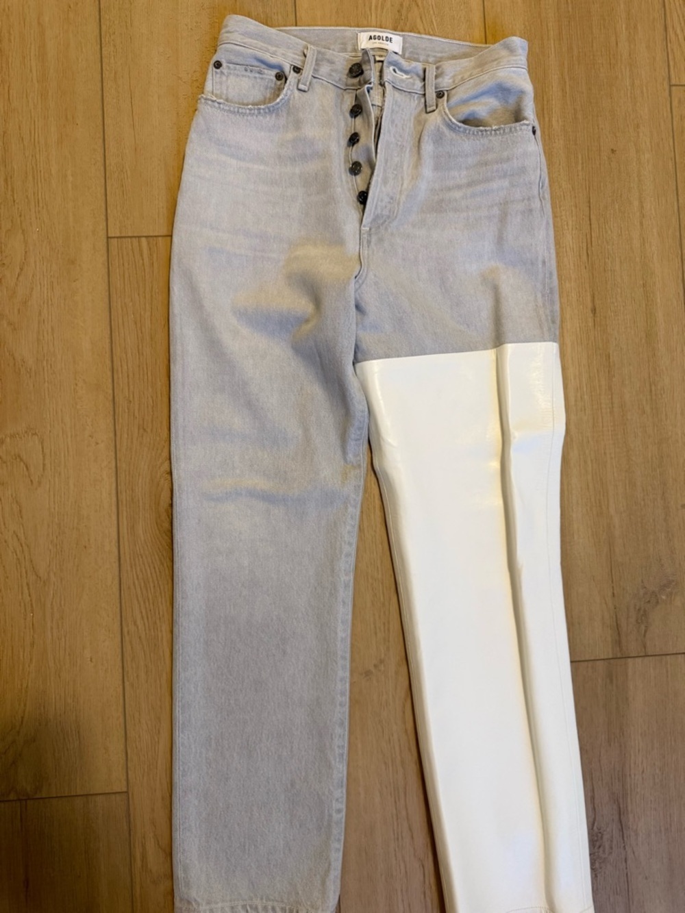 Agolde Two-Tone Straight Leg Jeans - Light Gray & White - Picture 2 of 4
